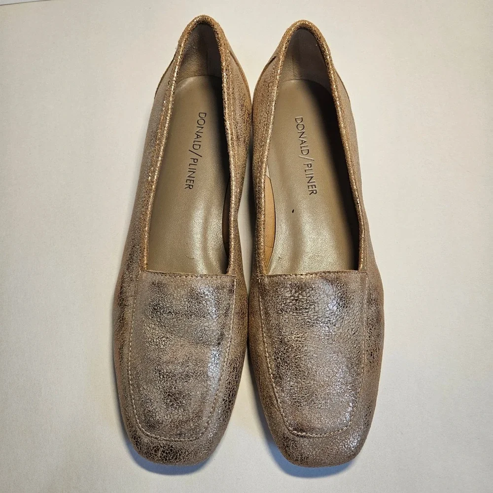 Donald Pliner Deedee Metallic Bronze Crackle Square Toe Loafers Shoes Womens 6M